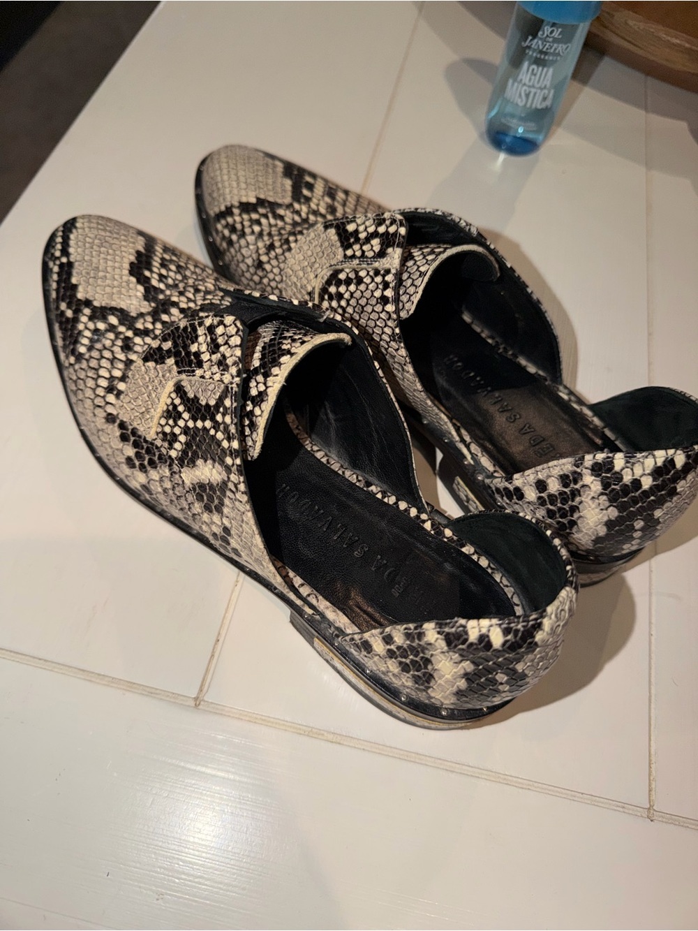 Freda Salvador Embossed Leather Snakeskin Loafers - size 7.5